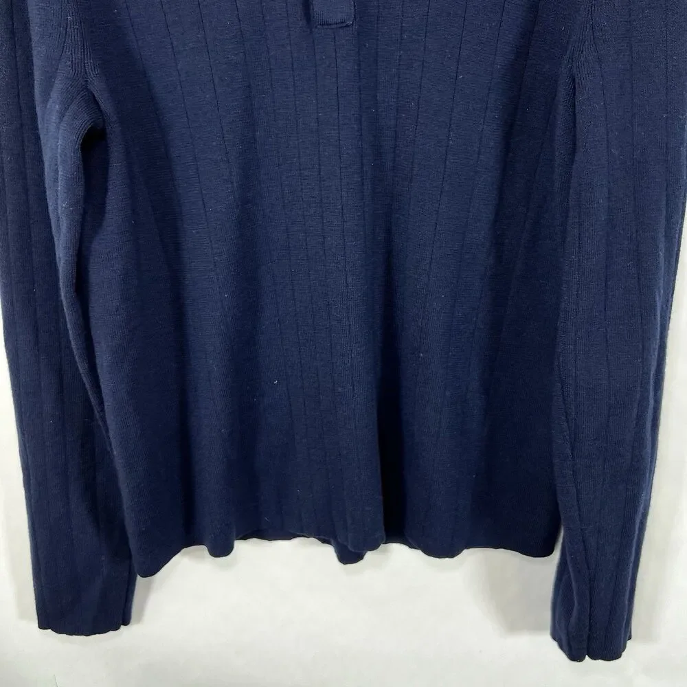 Banana Republic Extra Fine Merino Wool Sweater Mens Medium Navy 1/4 Snap Mock